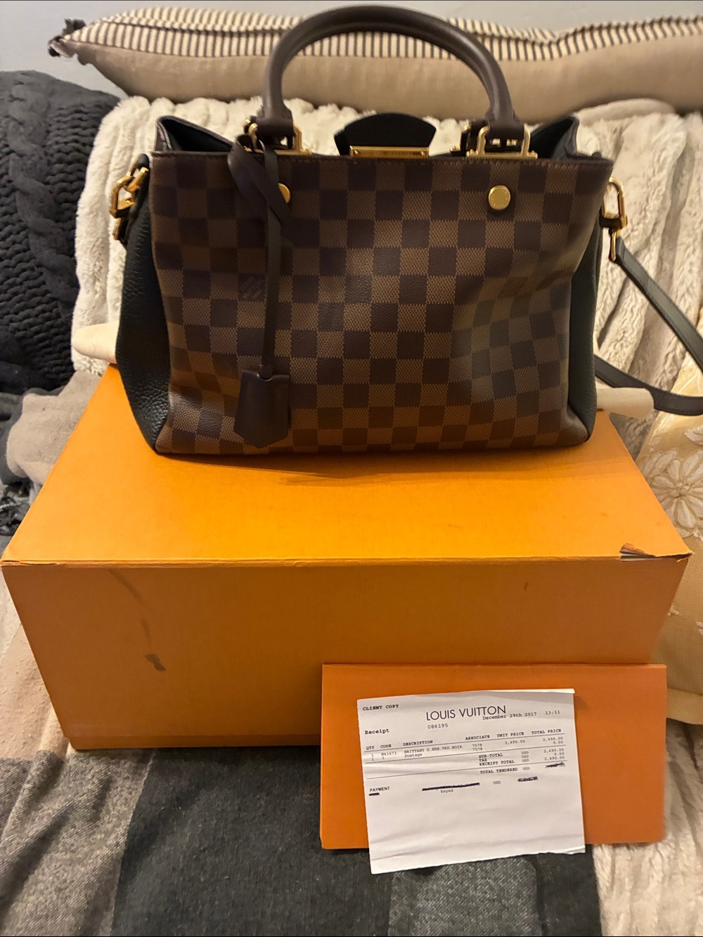 Louis Vuitton Damier Eben Brittany   and Dark Brown Satchel with Gold Hardware